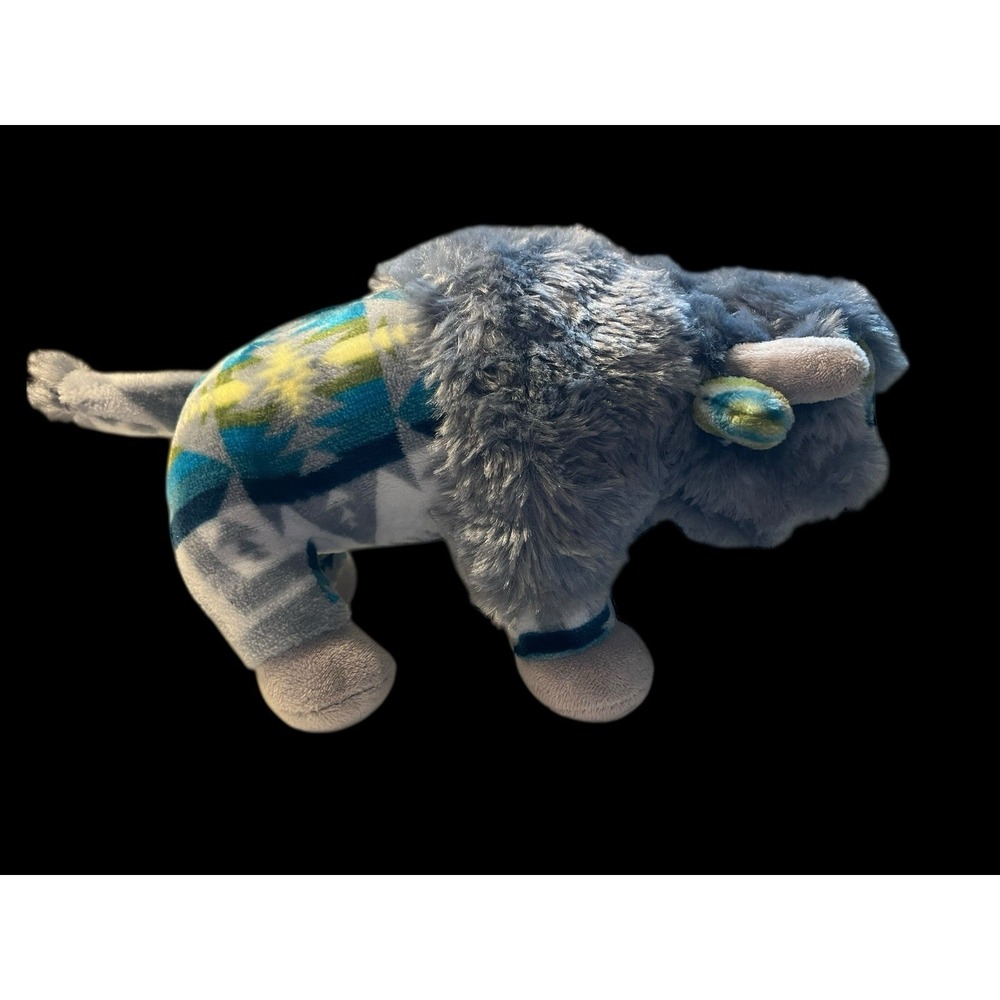 Nativo Buffalo Bison Plush Toy Kids Small Blue Southwestern Tribal Print Shaggy